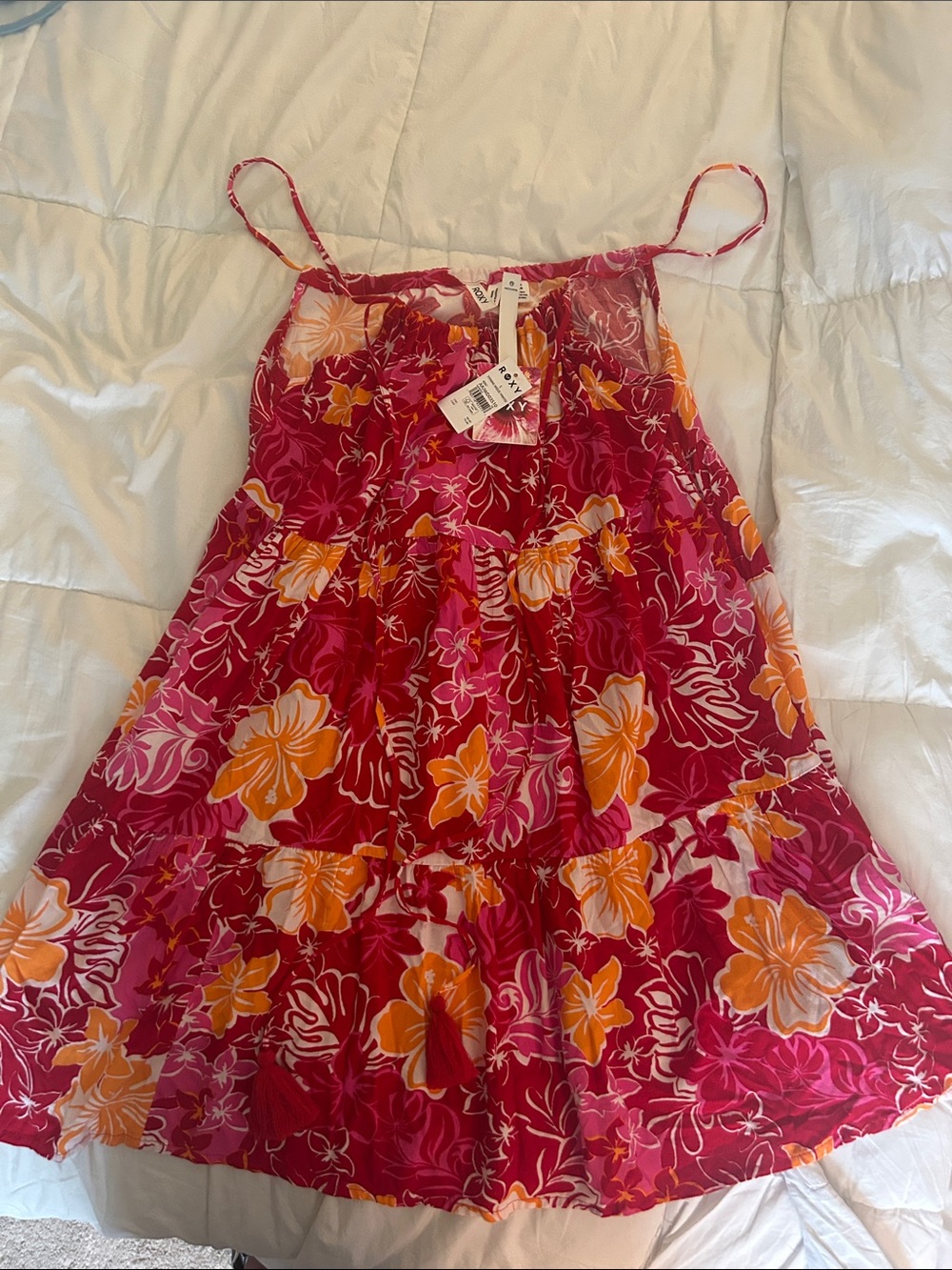Roxy Pink & Orange Floral Tiered Sundress